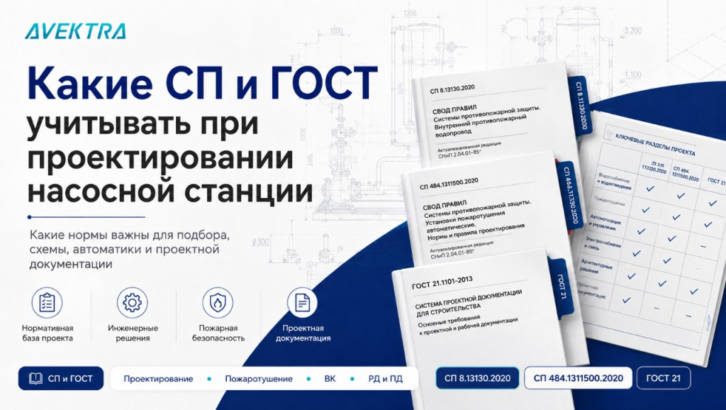 Какие СП и ГОСТ учитывать при проектировании насосной станции Сервал